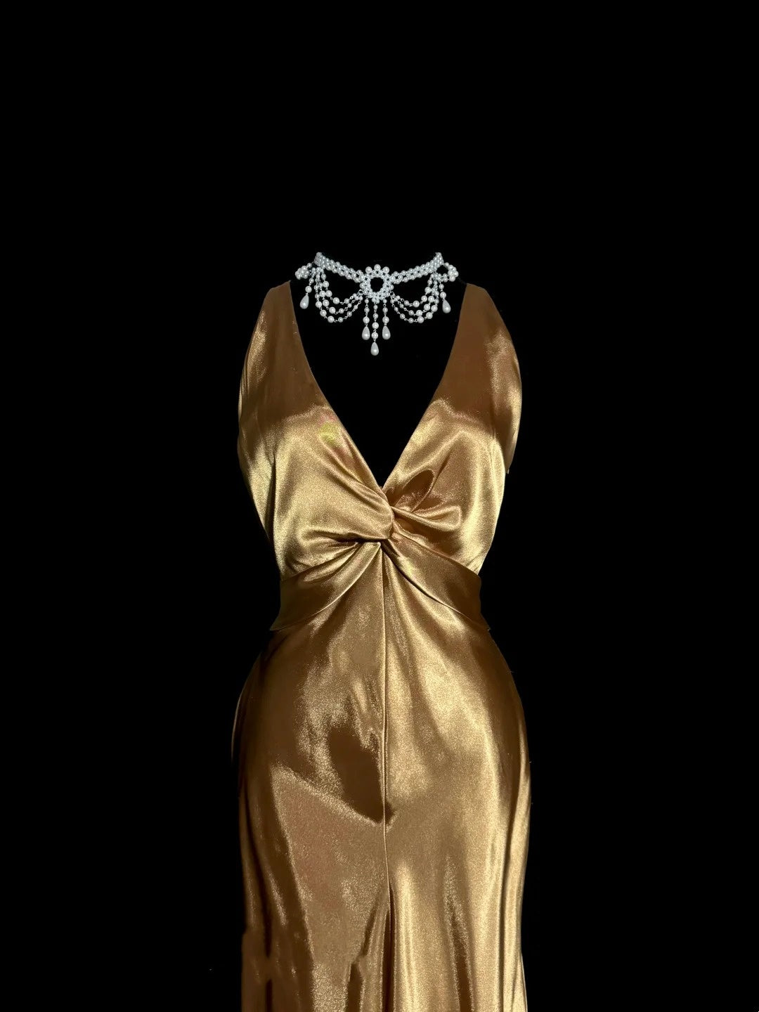 Gold Fashion Elegant Venus Goddess Long Satin Ball Gown Evening Dress Party Dress nv4556