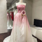 Romantic Luxury Style Pink-White Gradient Satin Strapless Train Ballgown - Elegant Dress for Engagement & Garden Wedding NV6359