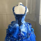 Deep Sea Flower Cluster Blue Gradient 3D Floral Mini Ball Gown NV6567