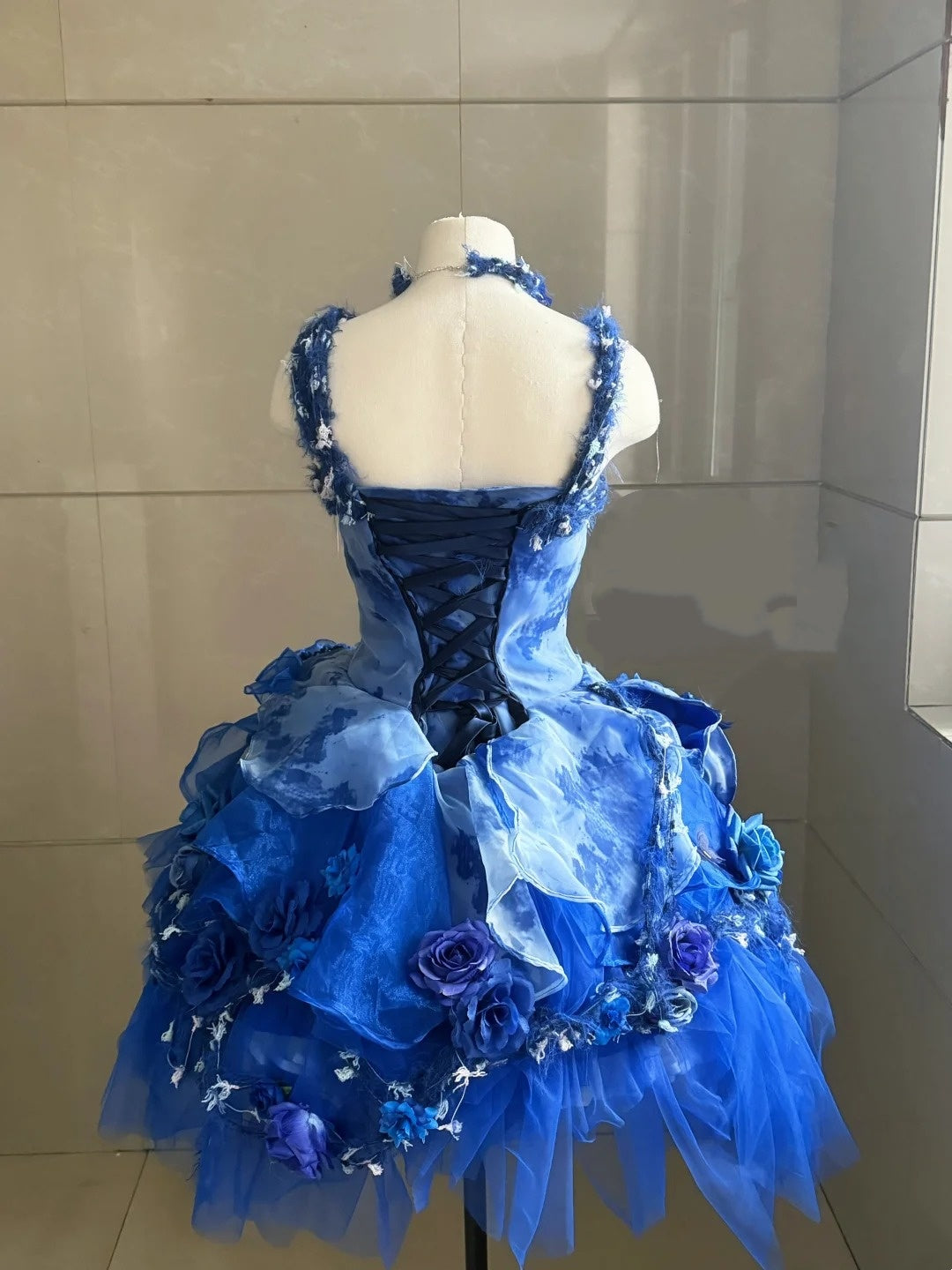 Deep Sea Flower Cluster Blue Gradient 3D Floral Mini Ball Gown NV6567