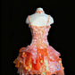 Orange Flame Flower Cluster Gradient 3D Floral Mini Ball Gown NV6569