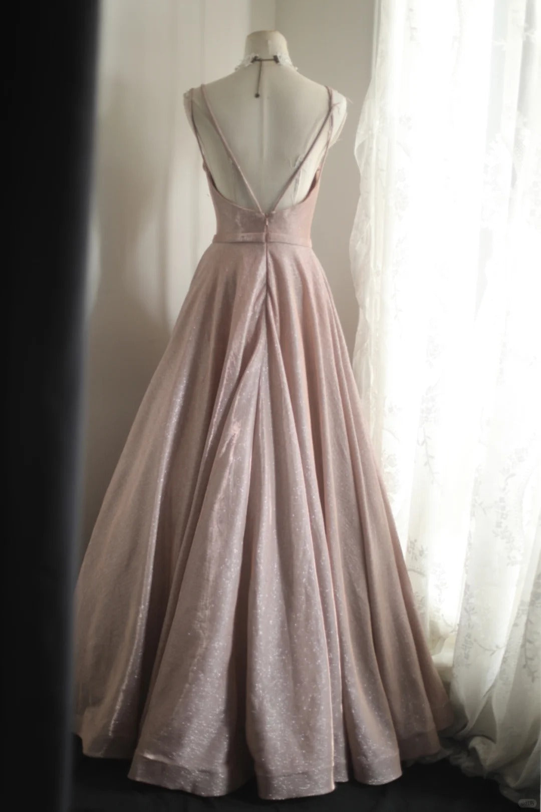 Shining Girl Pink Princess Long Satin Prom Dress Evening Dress Party Dress nv4693