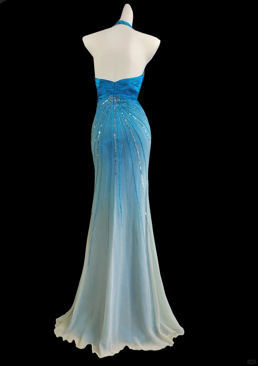 Vintage water blue exquisite beaded elegant strap long chiffon floor-length prom dress evening dress nv5234