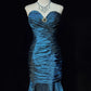 Blue Strapless Ruched Mermaid Gown with Satin Sheen & Jewel Brooch NV6871