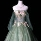 Green Delicate Floral Long Tulle Ball Gown Evening Gown Graduation Gown Adult Ceremony Gown nv4191