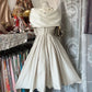 Ivory White Vintage Elegant Short Satin Homecoming Dress Birthday Party Dress Prom Dress Evening Dress nv4631