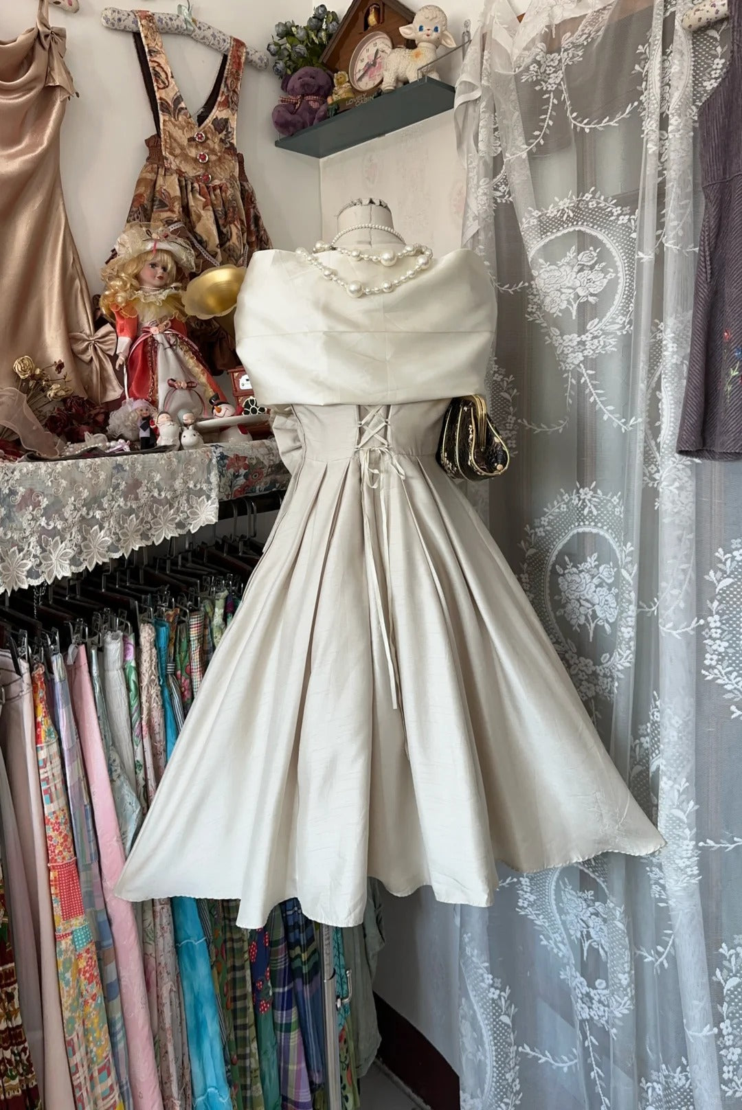 Ivory White Vintage Elegant Short Satin Homecoming Dress Birthday Party Dress Prom Dress Evening Dress nv4631