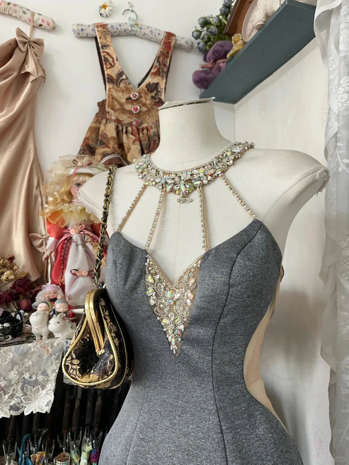 Grey Charming Homecoming Dress Beautiful Short Sexy Cutout Party Dress nv4303