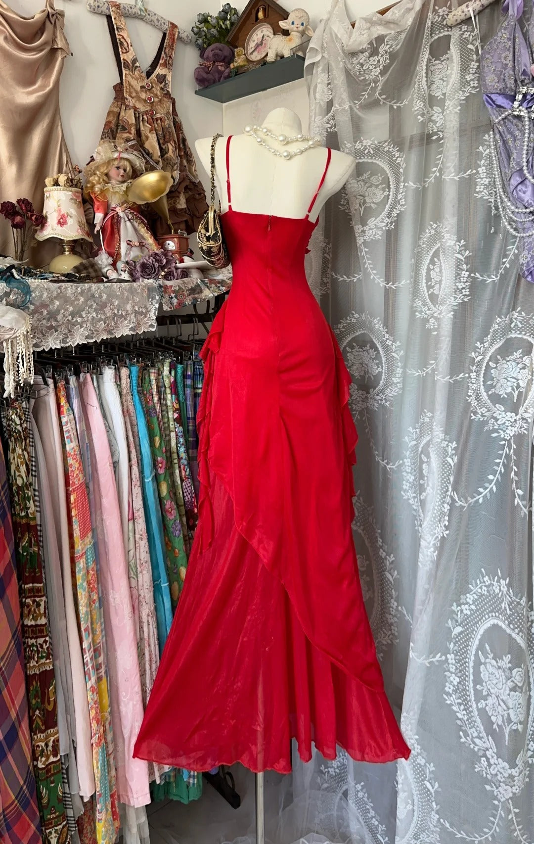 Red elegant simple vintage long chiffon homecoming dress prom dress party dress nv4623