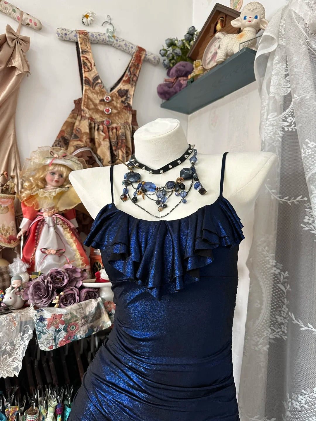 Navy Blue Vintage Elegant Short Satin Shiny Homecoming Dress Prom Dress Cocktail Party Dress nv4624