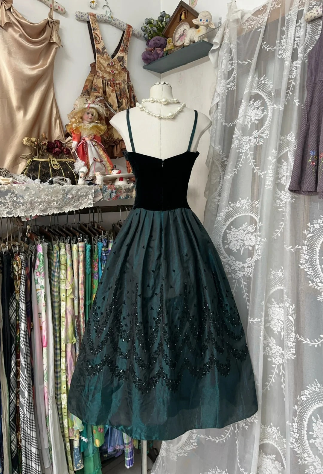 Green Vintage Long/Short Satin Homecoming Dress Prom Dress Party Dress nv4308