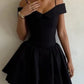 Black Off Shoulder Spaghetti Strap A-Line Short Prom Dress Homecoming Dress Birthday Dress nv2152