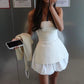 White Solid Strapless Homecoming Dress Short Mini Prom Party Dress nv2198