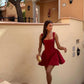 Burgundy Square Neck Mini Dress Sexy High Waist Party Dress Homecoming Dress Prom Dress nv2088