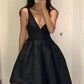 Black V-neck halter satin short prom dress evening homecoming graduation dress birthday dress nv2147
