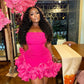 Hot Pink Strapless Cocktail Dress Short Prom Dress Ruffle Birthday Party Dress Homecoming Dress nv2160