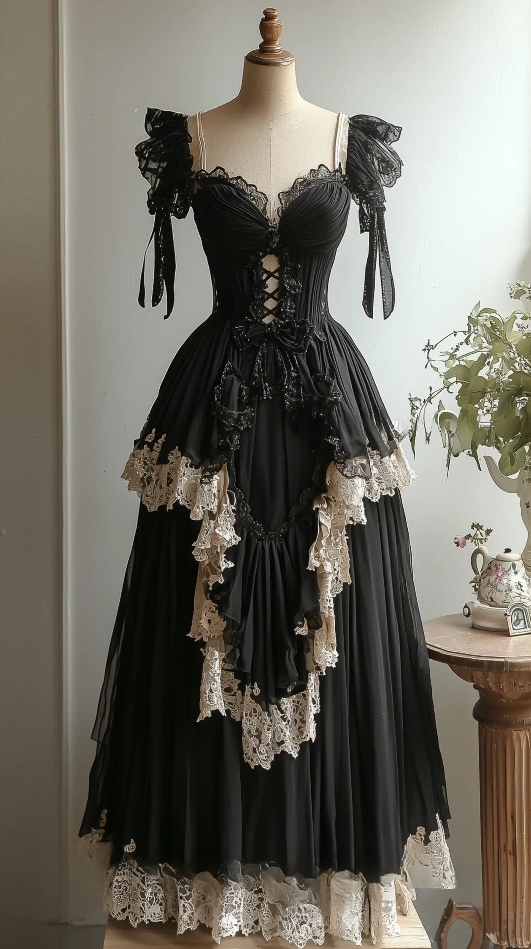 Black Vintage Lace Tulle Long Homecoming Dress Prom Dress Evening Dress Birthday Party Dress nv4718