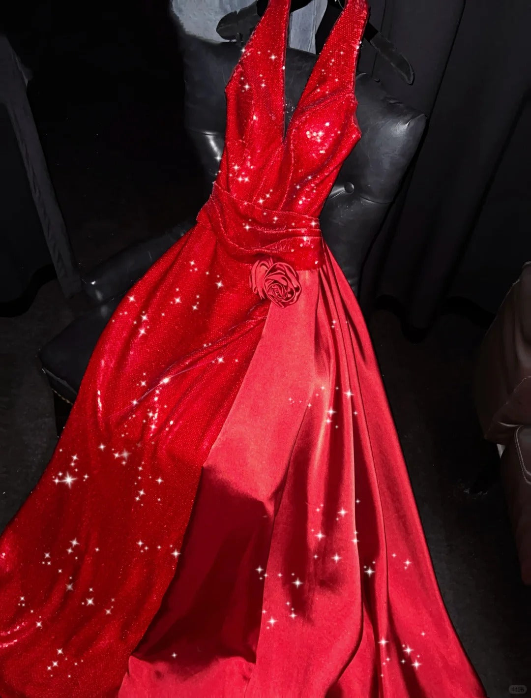 Red shiny elegant sexy long ball gown evening dress party dress nv4684