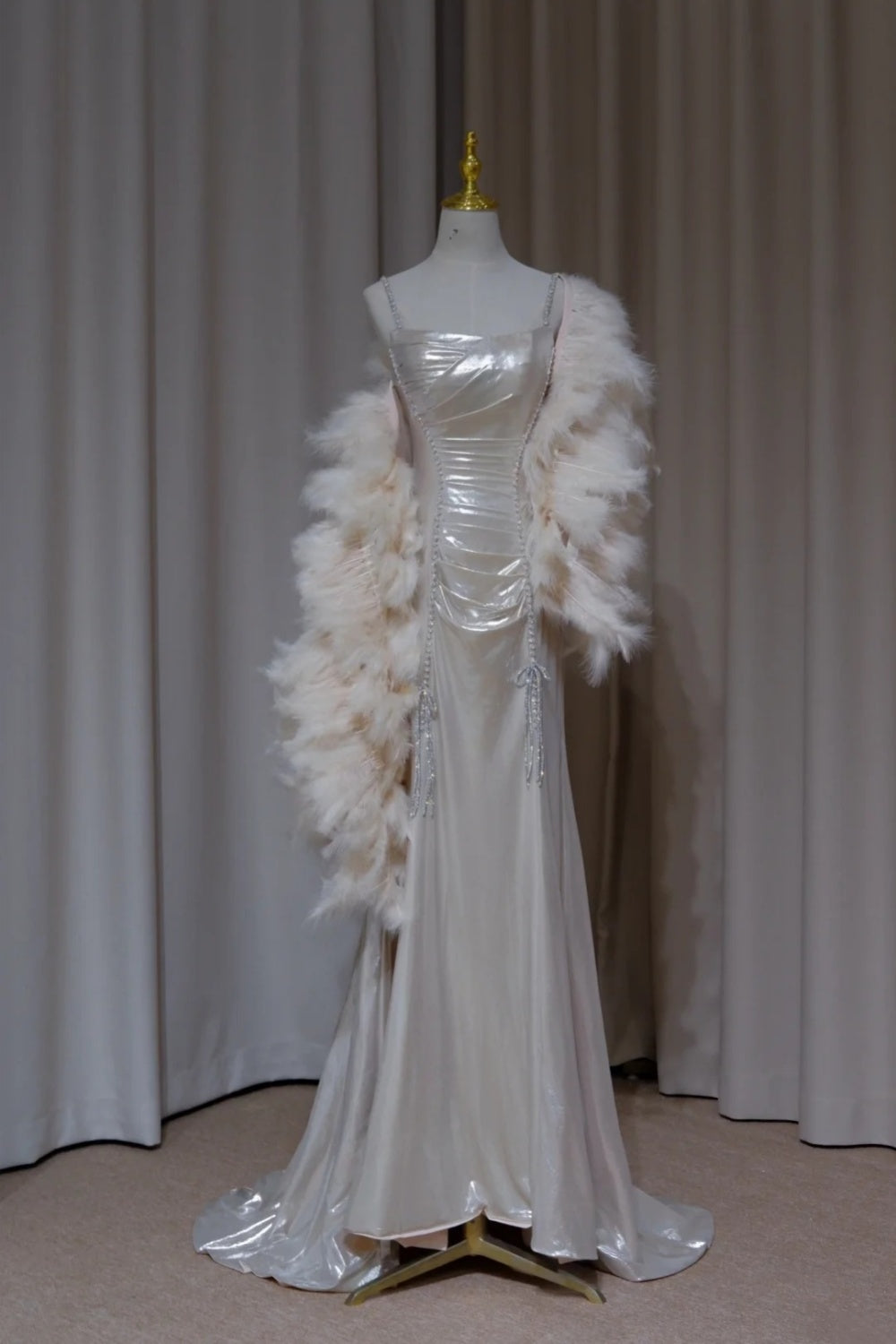 NiceVestidos (châle en plumes non inclus) : robe de bal longue, élégante et scintillante, robe de soirée NV5991