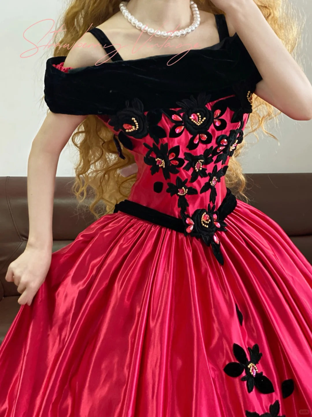 Rosa Satin Floral Vintage Elegante Lange Prinzessin Ballkleid nv5014