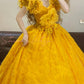 Yellow Floral Elegant Long Tulle Ball Gown nv5023