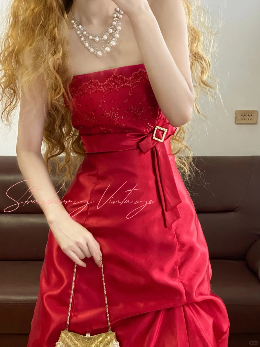 Red vintage elegant lace long princess ball gown evening dress party dress nv5001