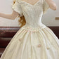 Ivory White Lace Floral Vintage Elegant Satin Long Princess Ball Gown nv5004