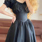 Black Floral Long Satin Princess Vintage Ball Gown nv5043