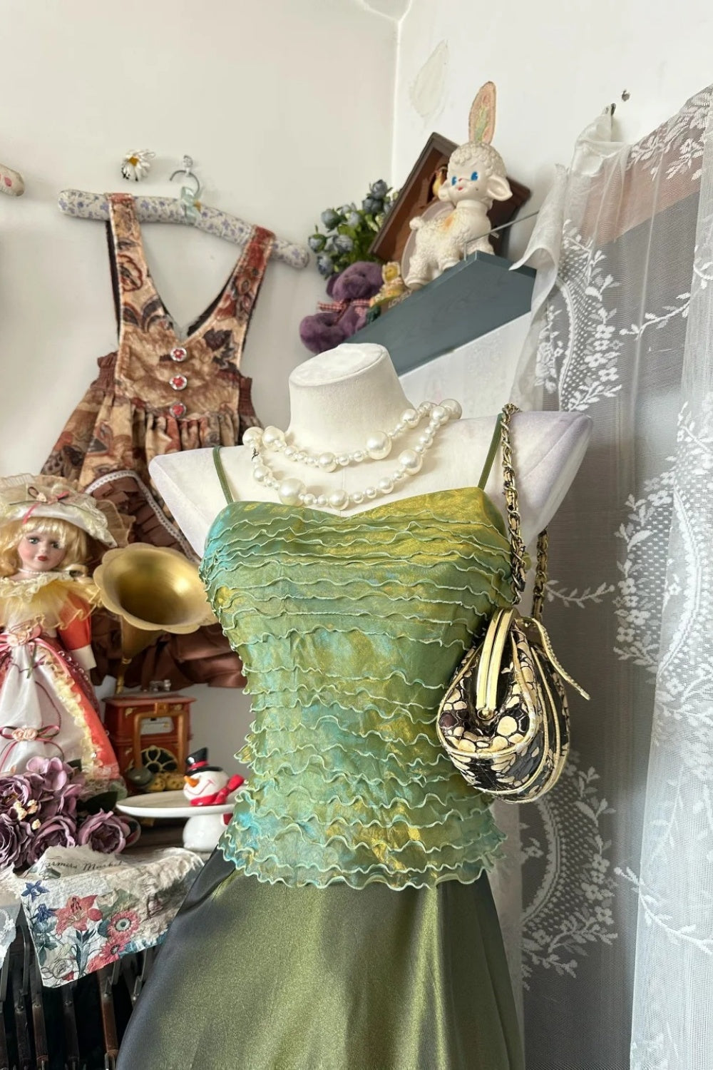 Green retro elegant long satin evening gown NV6739