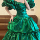 Sapphire Green Long Satin Ruffle Retro Fashion Long Satin Princess Ball Gown nv5047