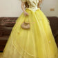 Yellow vintage elegant tulle long princess ball gown evening dress nv5003