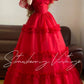 Rotes elegantes langes Prinzessin-Tüll-Ballkleid nv5035