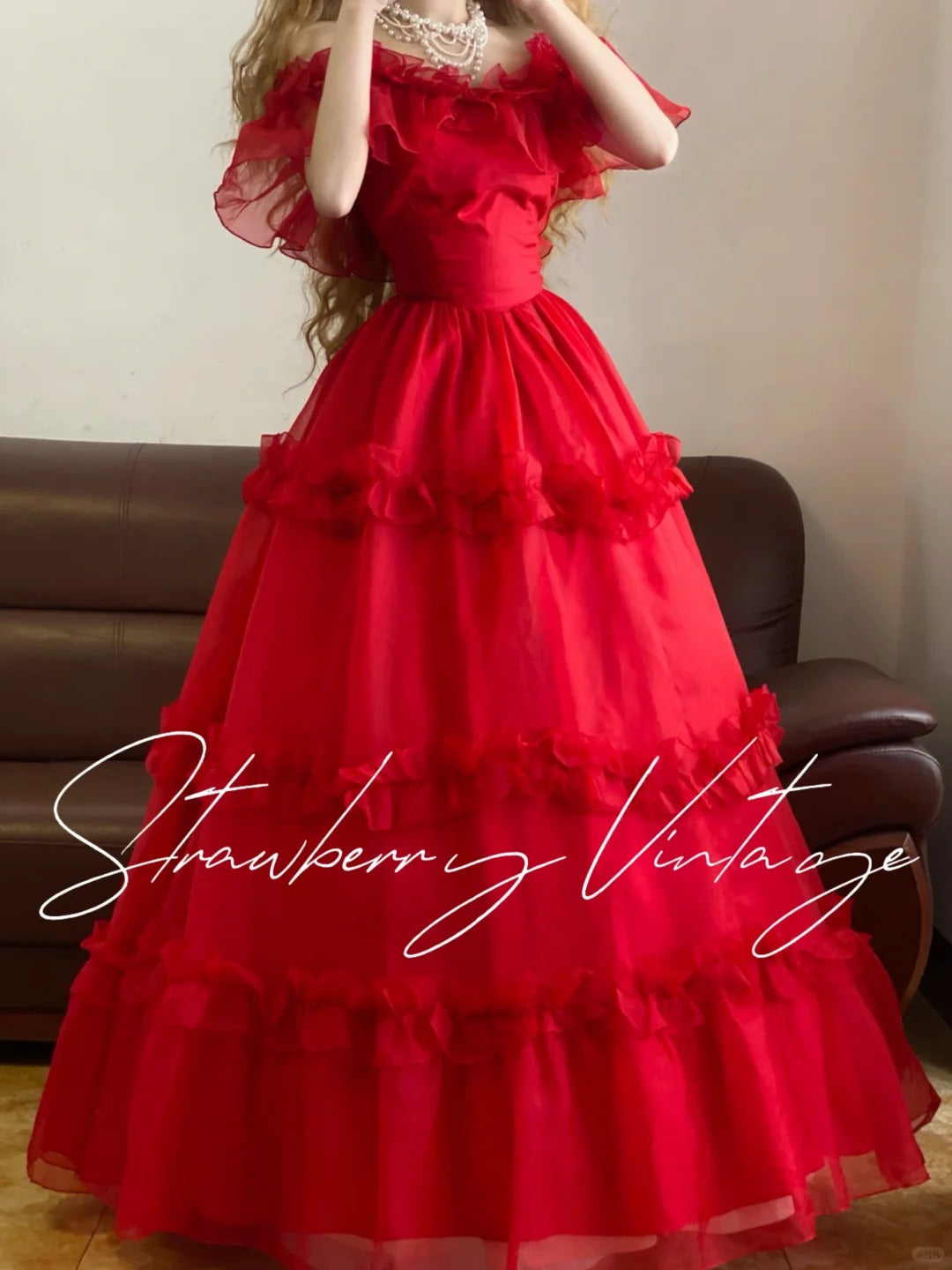 Rotes elegantes langes Prinzessin-Tüll-Ballkleid nv5035
