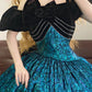 Blue floral vintage elegant floral long satin ball gown nv5016
