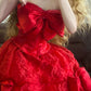 Red Beaded Bow Long Tulle Vintage Ball Gown nv5041