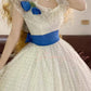 White blue floral vintage elegant long tulle ball gown evening dress nv5017