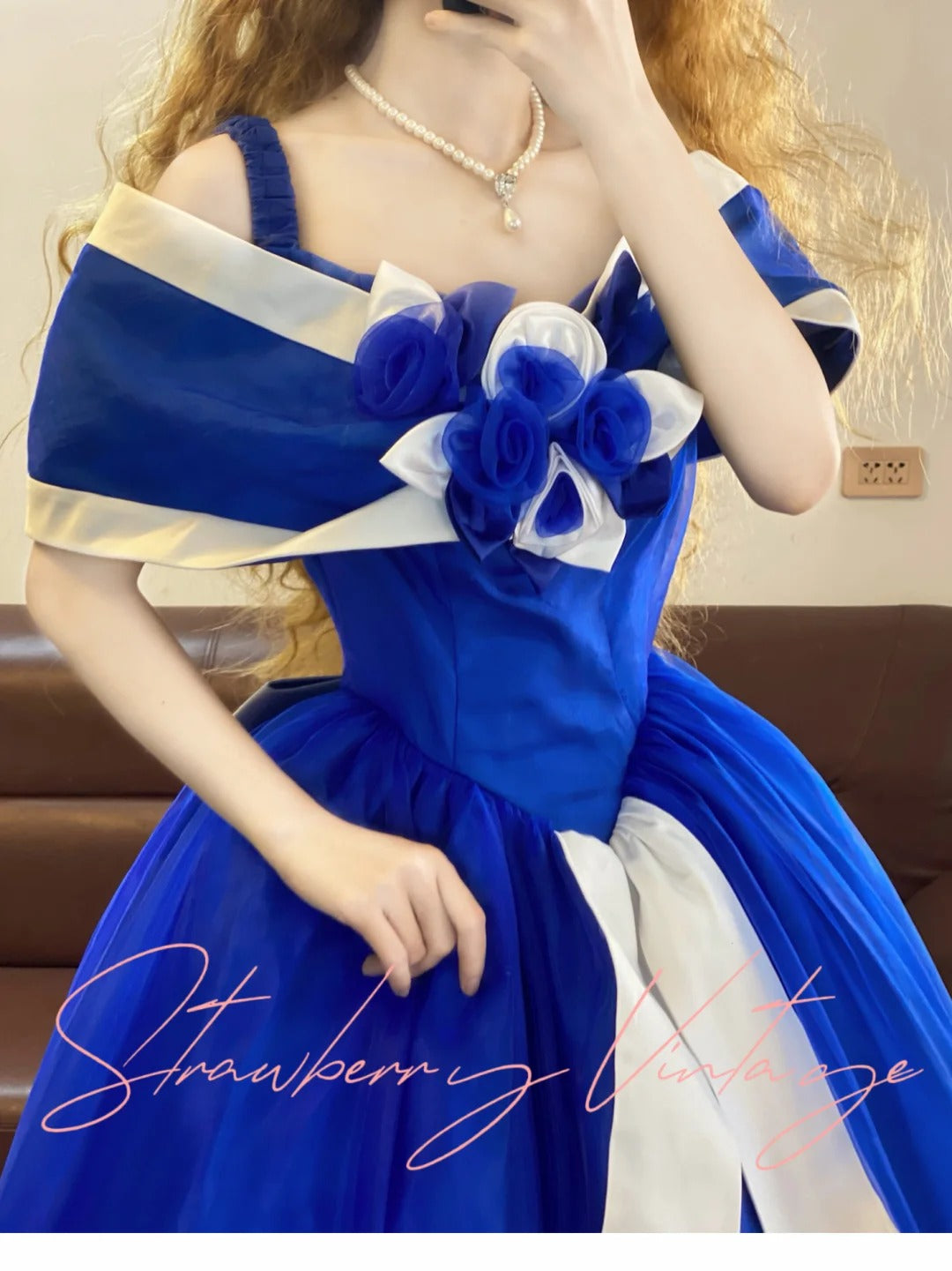 Blue Vintage Elegant Long Princess Satin Tulle Ball Gown nv5033