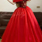 Rotes Vintage Elegantes Langes Tüll Prinzessin Ballkleid nv5008