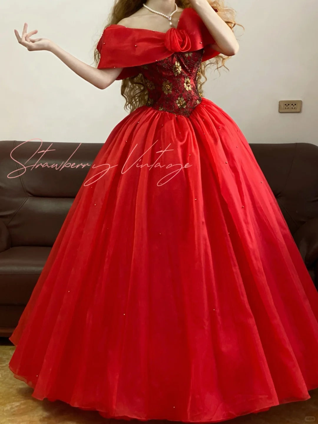 Rotes Vintage Elegantes Langes Tüll Prinzessin Ballkleid nv5008