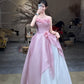 Sweet Element Style Strapless Sleeveless Gown | Pink-White Paneled Tulle 3D Flower Ballgown Maxi Dress for Engagement Luxury Dinner Garden Party NV6273