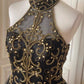 Black gold beaded short vintage homecoming dress birthday party dress nv4711