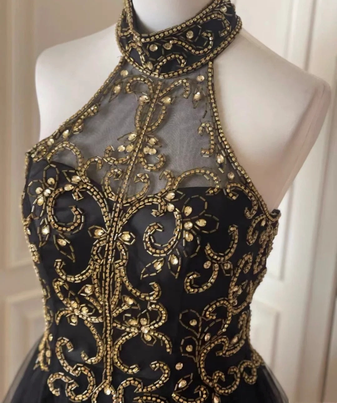 Black gold beaded short vintage homecoming dress birthday party dress nv4711