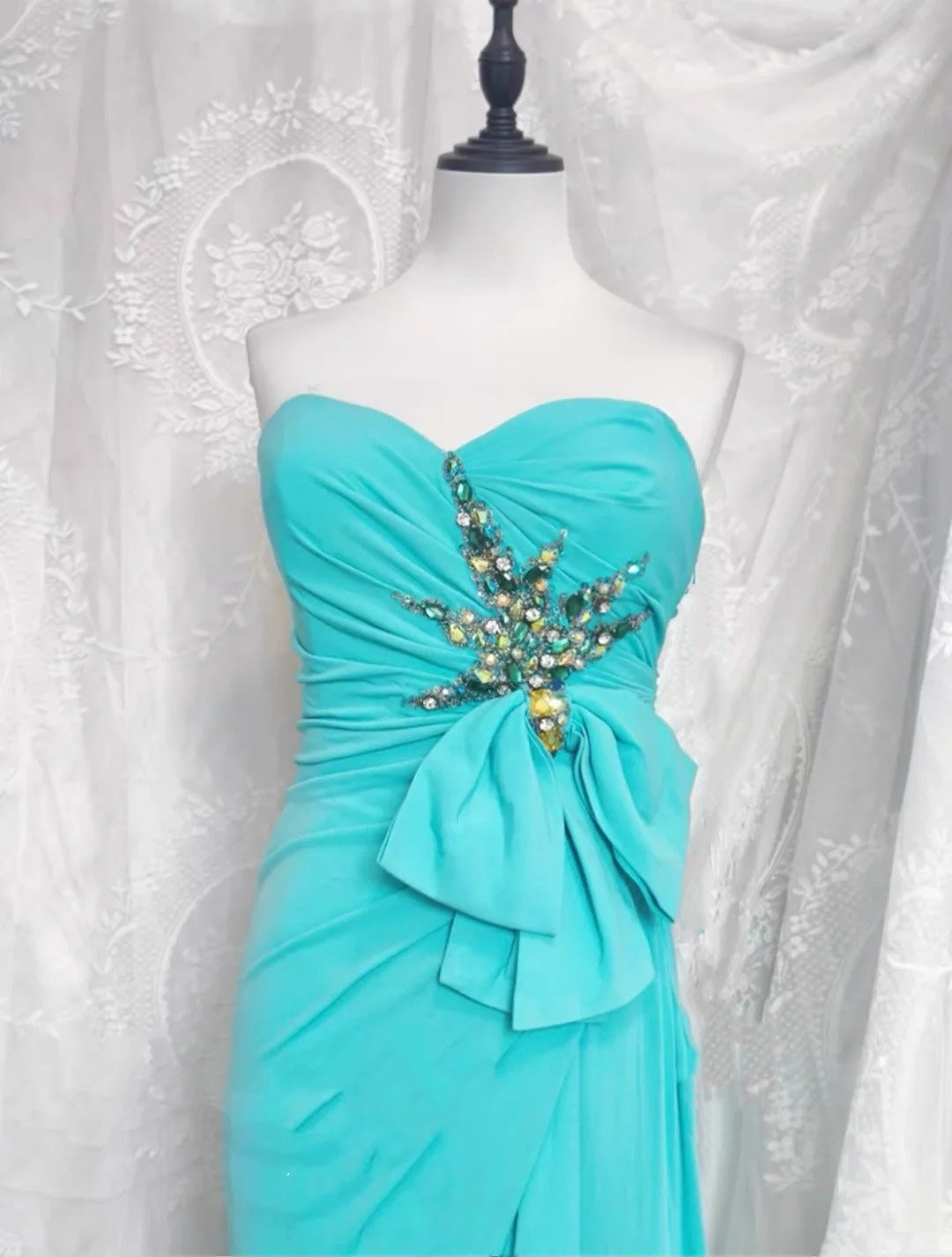 Blue Beaded Long Tulle Ball Gown Evening Gown Party Dress nv4372