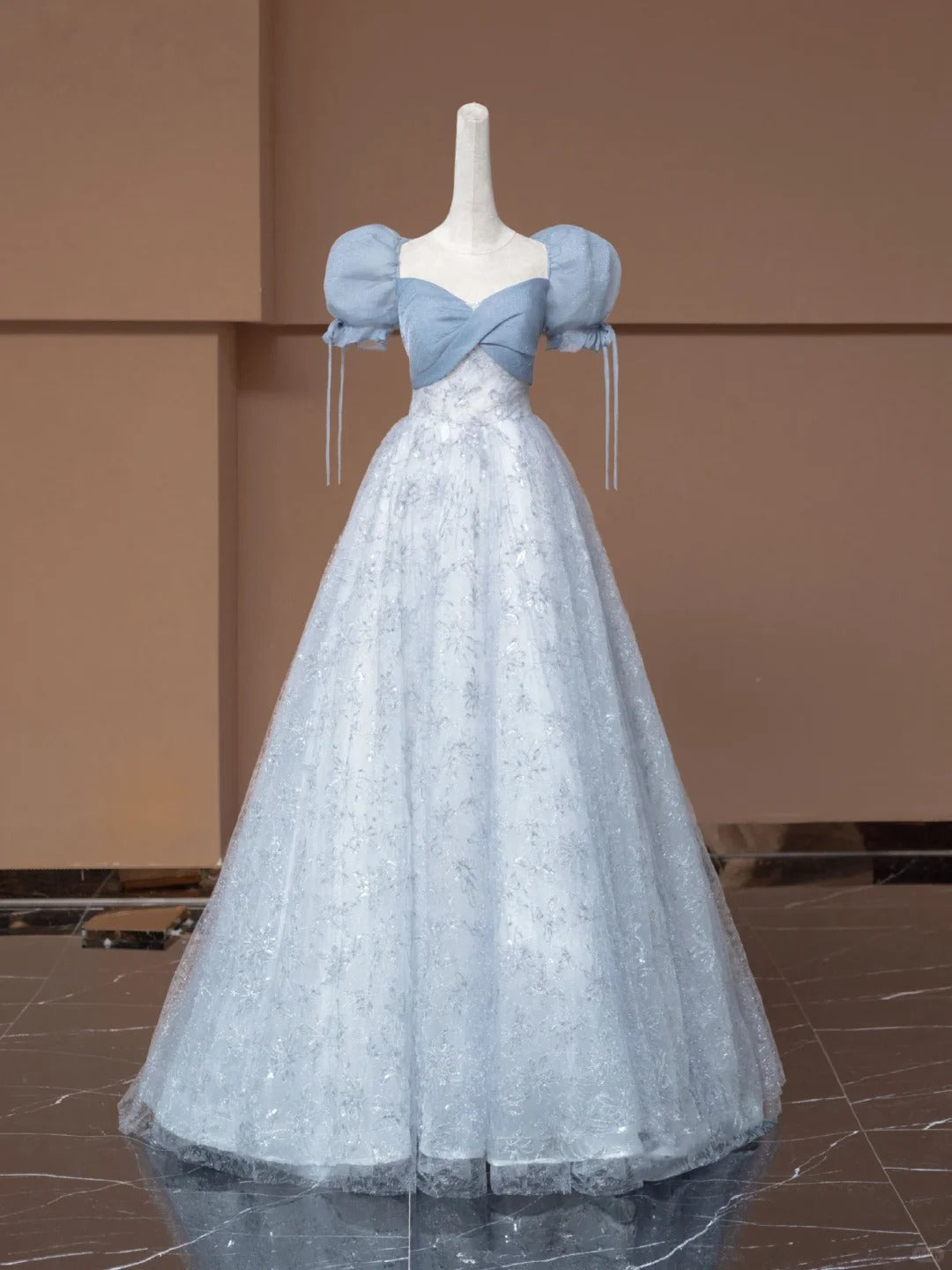 Blau Süße Floral Elegante Mode Lange Ballkleid Abendkleid Party Kleid Mädchen Kleid nv4745