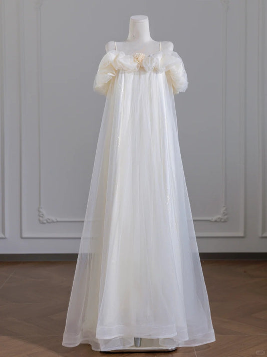 Light Yellow Sweet Floral Long Chiffon Prom Dress Evening Dress Party Dress nv4960