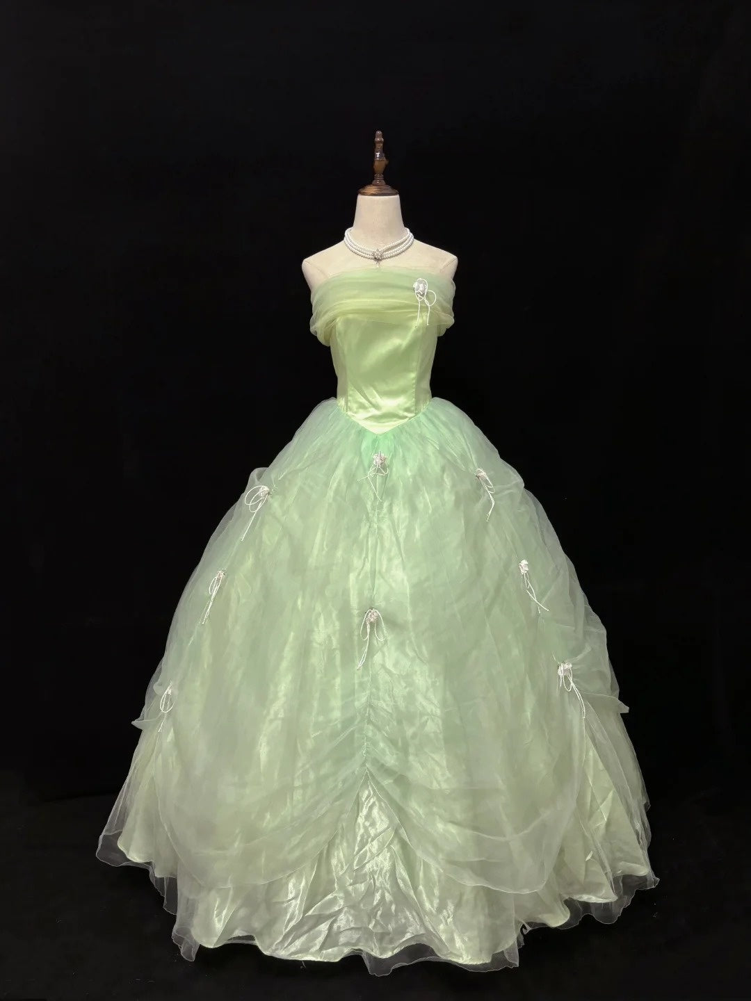 Green Fashionable Elegant Sweet Long Floor-length Tulle Princess Prom Dress Evening Dress Birthday Dress nv4137