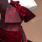 Burgundy Floral Velvet Elegant Fashion Long Prom Dress Evening Dress Party Dress nv4733