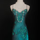 NiceVestidos--Vintage Beaded Glamorous Flowy Teal Gradient Elegant Artistic Floral Beaded Prom Dress NV5790