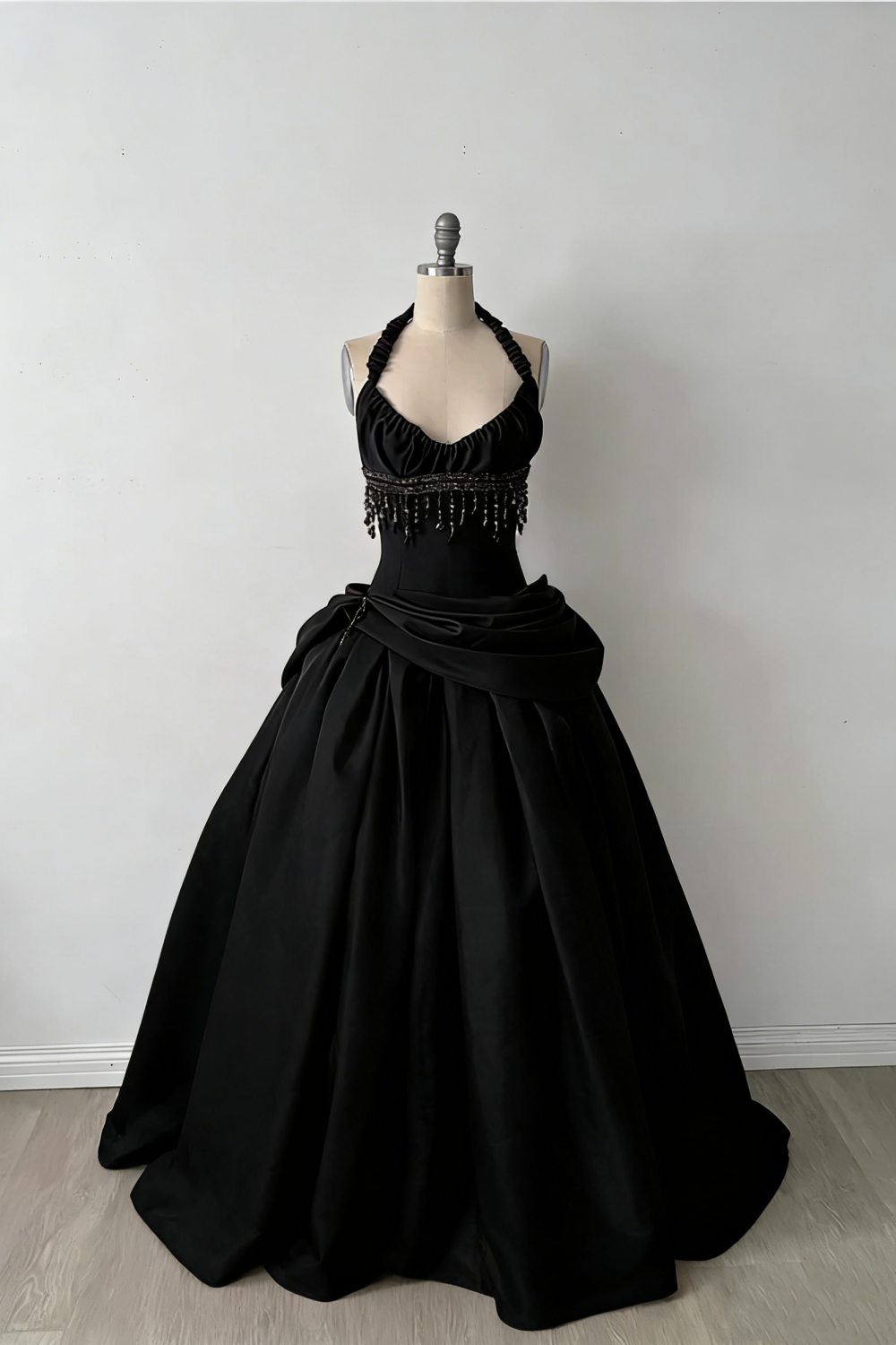 Halter Sleeveless Burgundy Satin Maxi Dress Luxury Elegant Tassel Waist Ball Gown for Gala Ball NV6299