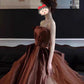 Caramel Color Simple Elegant Long Satin Tulle Ball Gown Evening Gown Birthday Gown Wedding Gown nv4157